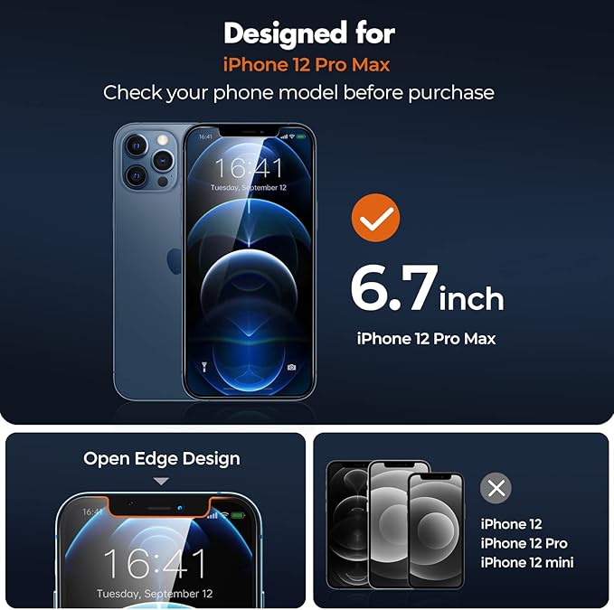 UNBREAKcable Privacy Screen Protector for iPhone 12 Pro Max, Shatterproof Tempered Glass [True 28°Anti Spy] [9H Hardness] [Easy Installation Frame] Black Protector for iPhone 12 Pro Max 6.7" - 2 Pack