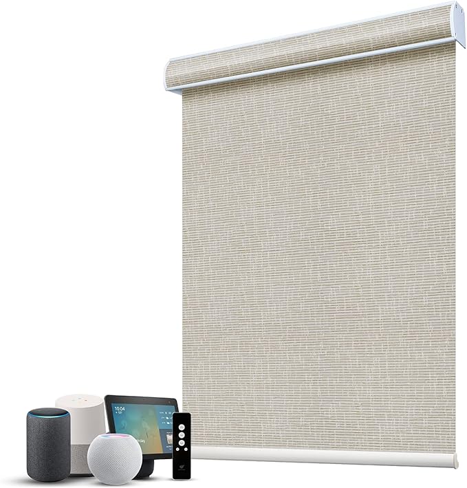 SmartWings Motorized 100% Blackout Shades Blinds, Custom Size, Cordless Window Shades with Rechargeable Battery, Works with Matter/Apple HomeKit, Alexa, Thread/Zigbee, Remote Optional, Safari Cream