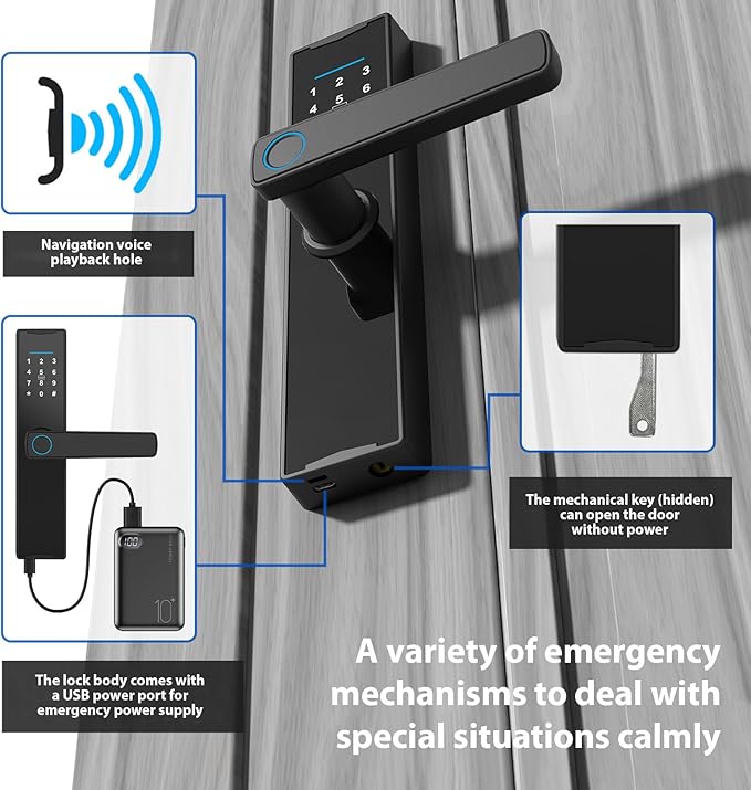 WiFi Smart Lock, Tuya Smart Fingerprint Lock, Door Lock Keypad, Door Lock with Handle Fingerprint Electronic Deadbolt, Smart Door Lock Compatible with Tuya APP for 38-55mm Thickness Home Door
