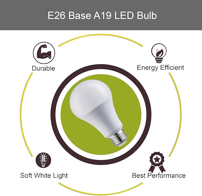 A19 LED Light Bulbs - E26 Base, 75W, 1100 Lumens, Soft White 3000K Illumination - Dimmable, Energy Saving Outdoor & Indoor Home, Commercial Lighting - 80+ CRI, 10Year Life - 24-Pack