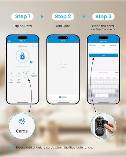 Veise VK01 IC Cards for Smart Lock, 13.56MHz RFID Key Fobs, 3 Pcs | Access Card for Keyless Entry Door Locks, Smart Deadbolt Key Compatible to Multiple Apps, Easy to Set up