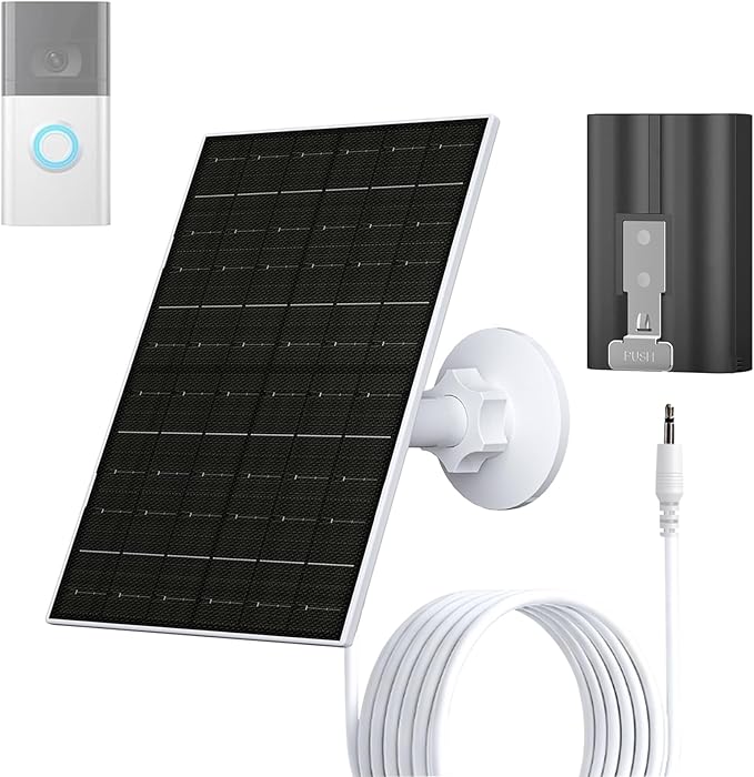 FUTURENZEN 7W Solar Panel Kit for Ring Video Doorbell 2/3/3 Plus/4, 16.4ft Cable, IP65 Waterproof, 360° Adjustable Mount