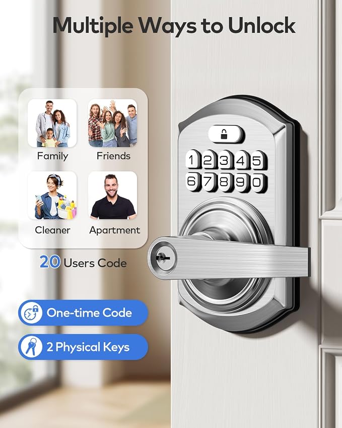 TEEHO TE004 Keyless Entry Door Lock Handle with Keypad, Satin Nickel