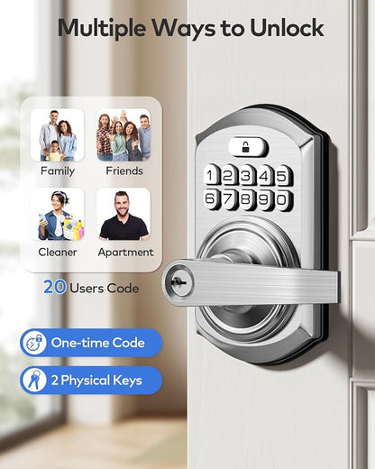 TEEHO TE004 Keyless Entry Door Lock Handle with Keypad, Satin Nickel