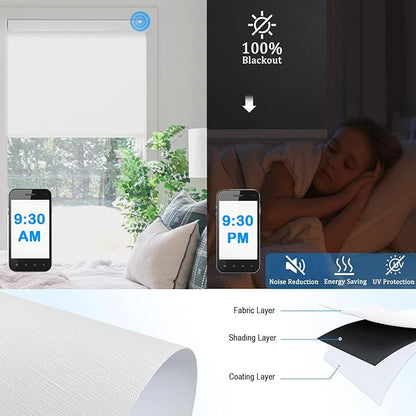 Motorized Blinds with Remote Cordless Automatic Motorized Shades Custom Blinds for Windows Smart Curtains Compatible with Alexa Google Home(Blackout Jacquard White,W38 x H72in)