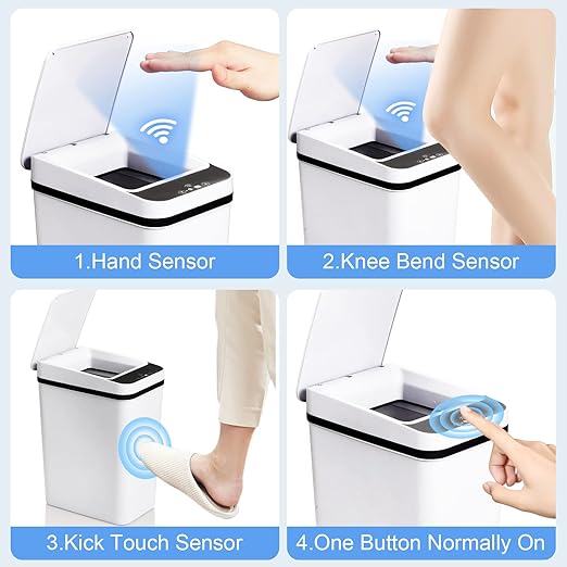 Anborry Bathroom Automatic Trash Can 3 Pack 2.2 Gallon Motion Sensor Touchless Small Slim Garbage Can with Lid Smart Electric Narrow Garbage Bin for Bedroom Living Room Office Kitchen (White)