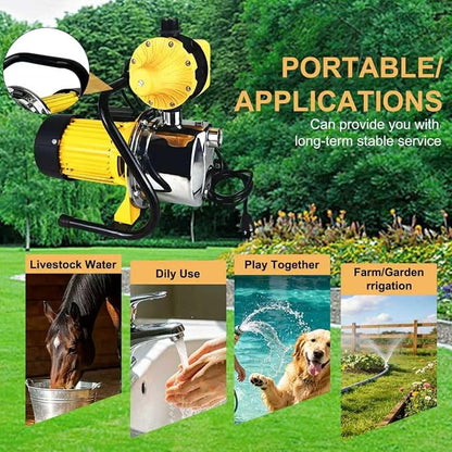 1 HP Shallow Well Jet Pump with Automatic Control for Whole House,110v Water Pressure Booster Pump Smart Pressure with Switch System,Stainless Steel Water Pump for Home Garden Irrigation