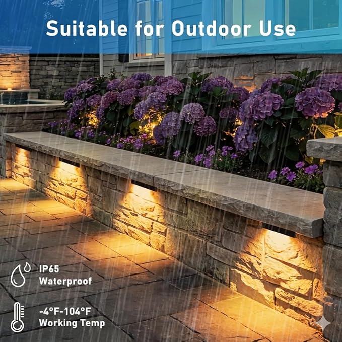 Teekuv 12 Pack 7 Inch Retaining Wall Lights, 5W LED Hardscape Lighting, 12V AC/DC Low Voltage Landscape Wall Lights, 2700K Soft White Waterproof Outdoor Step Lights for Patio Walls Stairs, Black, ETL