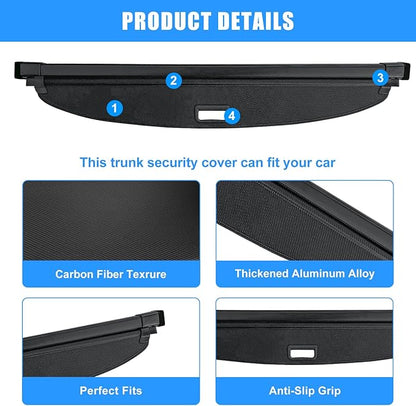 AUXKO Retractable Cargo Cover for Volkswagen Atlas Cross Sport 2026-2020, Waterproof Carbon Fiber Security Shade Cover for 2025 2026 VW Atlas Cross Sport Shielding Anti-Peeping Luggage Privacy Cover