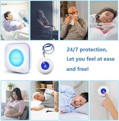Caregiver Pager Wireless Call Button Call Bell Emergency Button Call Light System for Elderly/Patients/Home Nurse Alert System 3 Call Button 2Plugin Receivers (600+ft Operating Range)