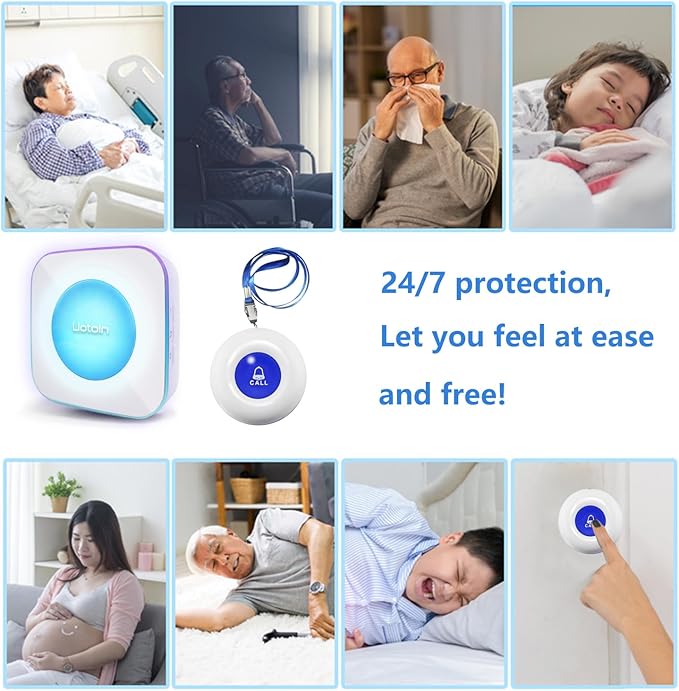 Caregiver Pager Wireless Call Button Call Bell Alert Button Nurse Alert System for Elderly/Patients/Disabled Call Light System 600+ft Operating Range (with Color Light Flashing Reminder) ﻿