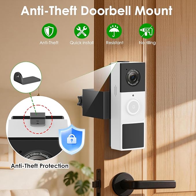Anti-Theft Doorbell Mount for Tapo Doorbell Camera D210/D225, No Drill Video Doorbell Mount Adjustable Mounting Bracket for Tapo D210, Fully Metal Door Camera Mount for Home Apartment Rentals