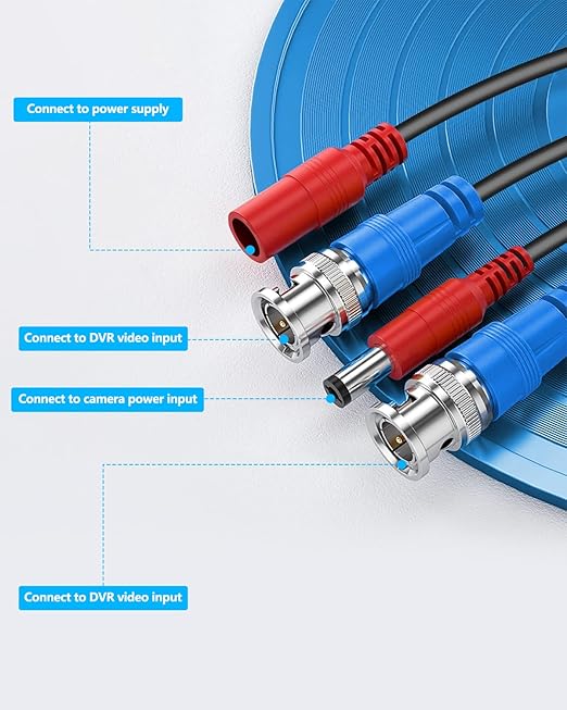 OOSSXX Video Power Cable BNC Extension All-in-One Cables for CCTV Security Cameras, Outdoor Wired Surveillance Camera DVR System