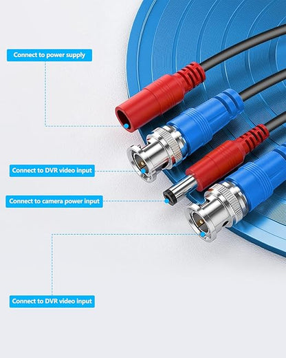 OOSSXX Video Power Cable BNC Extension All-in-One Cables for CCTV Security Cameras, Outdoor Wired Surveillance Camera DVR System
