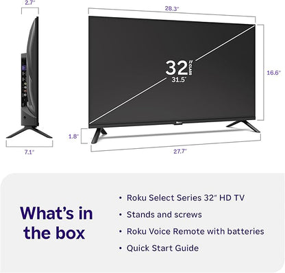 Roku Smart TV 2026 – 32-Inch Select Series, 720p HD TV – Roku TV with Voice Remote – Flat Screen LED Television with Wi-Fi for Streaming Live Local News, Sports, & Movies – Bluetooth Headphone Mode