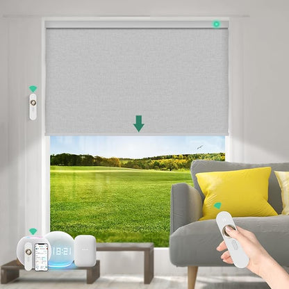 Motorized Blinds with Remote [100% Blackout & Silent Motor] Smart Blinds Compatible with Alexa Google HomeKit, Electric Roller Shades for Indoor Windows, Customized Size, Mist Light Gray