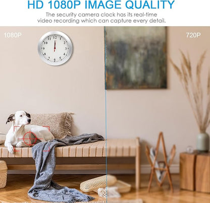 WiFi Security Camera Clock,1080P Wireless Security Cameras Wall Clock Nanny Cam with Motion Detection Alarm/Remote View, Indoor Covert Security Secret Camera Surveillance