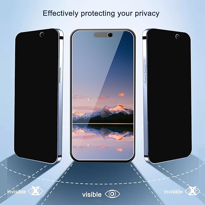 Ailun Privacy Screen Protector for iPhone 16 / iPhone 15 / iPhone 15 Pro [6.1 Inch] 3 Pack Anti Spy Private Tempered Glass Anti-Scratch Case Friendly [3 Pack][Not for iPhone 16 Pro 6.3 inch]