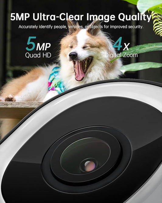 ZUMIMALL 5MP 5G Cameras for Home Security, 24/7 Recording Outdoor Wired Camera, 360°PTZ, Auto Tracking, Motion & Noise Alerts, Alexa Compatible, IP66
