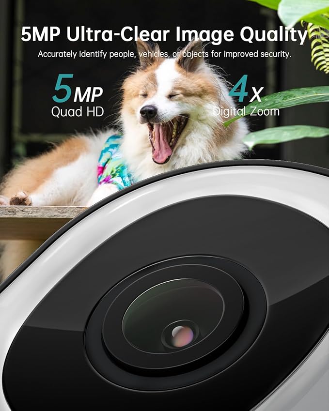 ZUMIMALL 2K 3MP Wired Outdoor Camera, 2.4G/5G WiFi Security Camera, 24/7 Recording, AI Motion Detection, Cloud & SD Card Storage, 2-Way Audio, 360° PTZ Auto Tracking, Compatible with Alexa (Black)