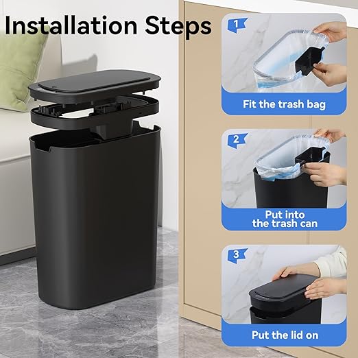 FRESHLIX 5 Gallon Bathroom Automatic Trash Can with Lid, Motion Sensor Touchless Trash Bin,Smart Electric Slim Waterproof Garbage Bin for Toilet, Office, Kitchen, Bedroom, Living Room (Black)
