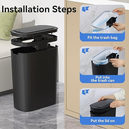 FRESHLIX 5 Gallon Bathroom Automatic Trash Can with Lid, Motion Sensor Touchless Trash Bin,Smart Electric Slim Waterproof Garbage Bin for Toilet, Office, Kitchen, Bedroom, Living Room (Black)