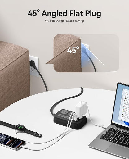 ORICO Surge Protector Power Strip, PD20W Multiple Outlets Extension Cord with 6 AC Outlets and 4 USB Charging Ports (2 USB-C), 45° Flat Plug, 10 Ft Mountable Outlet Extender for Home/Office/Dorm - OG