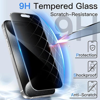 JETech 360 Degree Privacy Screen Protector for iPhone 15 Pro 6.1-Inch, 4-Way Anti-Spy Tempered Glass Film with Easy Installation Tool, 2-Pack