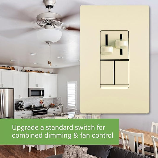 Legrand Pass & Seymour 450W LS Series Preset Dimmer Light Switch for Dimmable LED & CFL Bulbs Plus 1.6A Ceiling Fan Control, Single Pole/3-Way, LSCLDC163PLACCV4, Light Almond, 1 Count