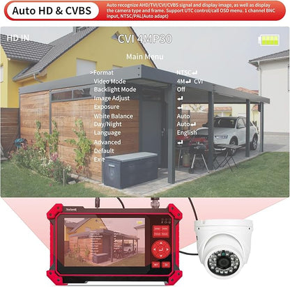 Rsrteng CCTV Tester Monitor Auto HD Coaxial Camera Tester 4K 8MP TVI/CVI/AHD/CVBS Video Monitor 5 inch TFT-LCD Screen Support Cable Tester, HD VGA Input PTZ Control RS485 OSD Menu DC12V Power Output