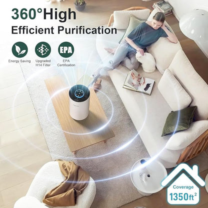 Air Purifiers for Bedroom Home up to 1350 ft² - Vniup H14 True HEPA Room Air Purifiers for Bedroom, with Fragrance Function Sleep Mode& Light Mode Air Cleaner for Pet Dander Odor Dust Smoke