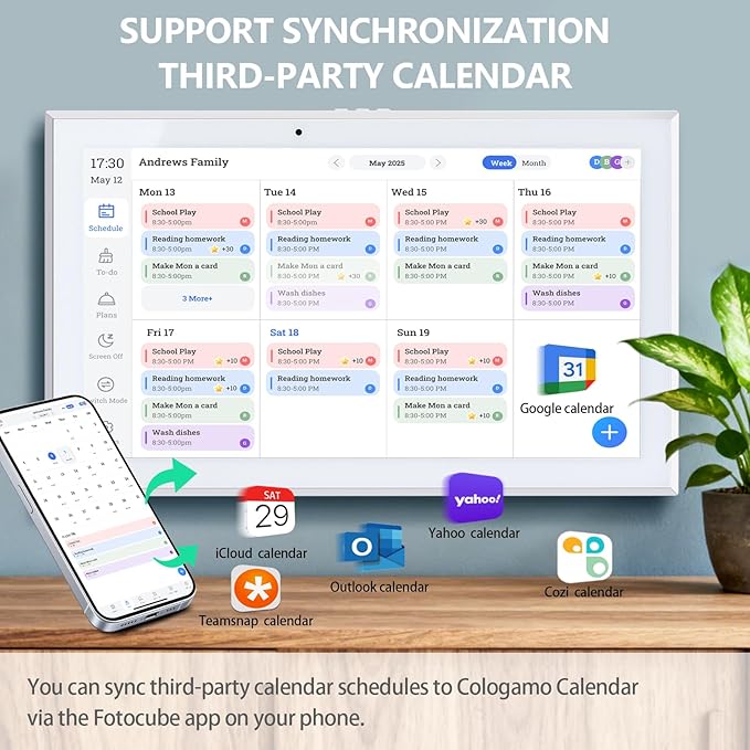 15.6 Inch Digital Calendar Wall Touch Screen Chore Chart, HD Electronic Smart Family Calendar Interactive Display Calendar and Cloud Photo, Gifts for Women Men Kids, Gifts for Mom Dad