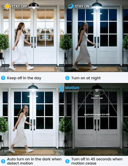 Motion Sensor Light Bulbs, 13W (100Watt Equivalent), Motion Activated Dusk to Dawn Security LED Bulb, 5000K Daylight, Energy-Efficient, for Indoor and Outdoor Lighting, Porch, Stairs, Hallway 1Pack