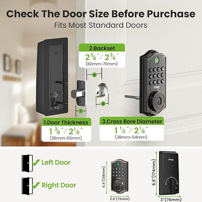 GHome Smart Fingerprint Door Lock for Front Door, 1.0s Unlock AI Self-Learning Keyless Entry Deadbolt with App Control, Keypad, Auto Lock, Digital Code Smart Lock for Home, Airbnb, Apartment, Garage