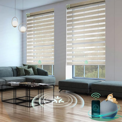 Yoolax Motorized Matter Zebra Blinds Compatible with Alexa, Google Home, Apple HomeKit, Room Darkening Smart Blinds, Privacy Light Control Horizontal Window Blind for Home (80% Shading Luxury Coffee)