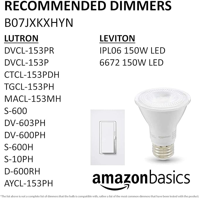 Amazon Basics PAR20 LED Light Bulb, 50W Equivalent, 7W Energy Efficient, E26 Standard Base, Warm White 3000K, Dimmable, 10,000 Hour Lifetime, 6-Pack
