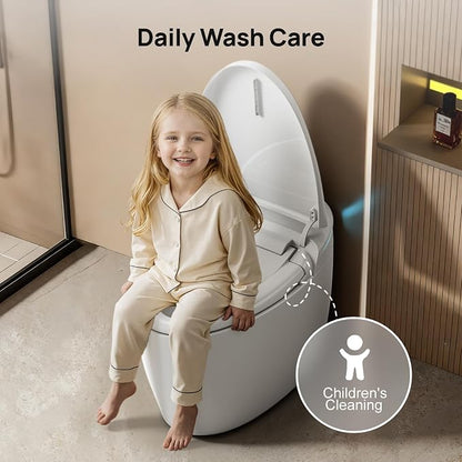 Smart Toilet with Bidet Built-in: Bidet Toilet with 4 Washing Child Friendly Modes, Elongated Heated Seat, One Piece Toilet with Dryer, Remote, Foot Sensor, Auto Flush Lid&Seat, UV-C Night Light