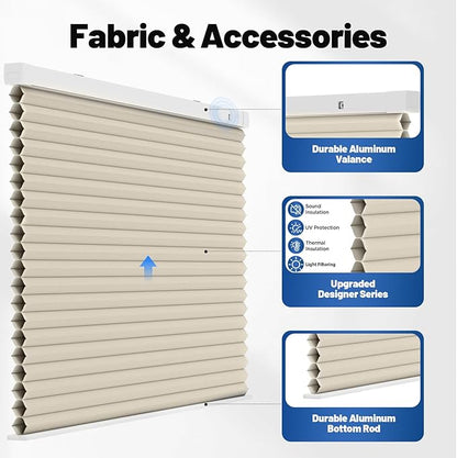 Motorized Cellular Shades with Remote, Smart Cellular Shades Compatible with Apple HomeKit, Alexa & Google Home, Honeycomb Window Blinds for Indoor Windows, Light Filtering Soft Pearl