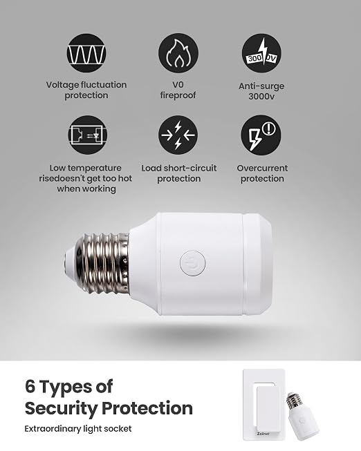 Zoiinet 500W Remote Control Light Socket, Wireless Light Switch UL, 2 Pack | 300ft, for Pull Chain Light Fixture, E26 E27 Bulbs Base Holder, Programmable, No Wiring, for Bedroom, Stair, Closet & Garage