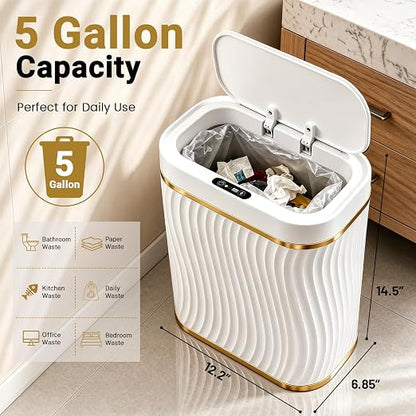 Ogikey Bathroom Trash Can with Lid, 5 Gallon Automatic Touchless Garbage Can, Motion Sensor Smart Trash Bin, Slim Waterproof Waste Bin for Living Room, Bedroom, Office, Kitche