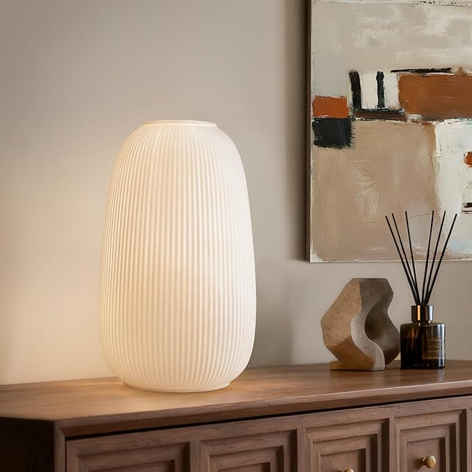 RONDURE Modern Ceramic Decorative Table Lamp Living Room Bedroom Bedside | Handcrafted Unique Warm Ambient Lighting Lamp, Accent White Translucent Ceramic shade, Fully Dimmable, Corded, Bulb Included