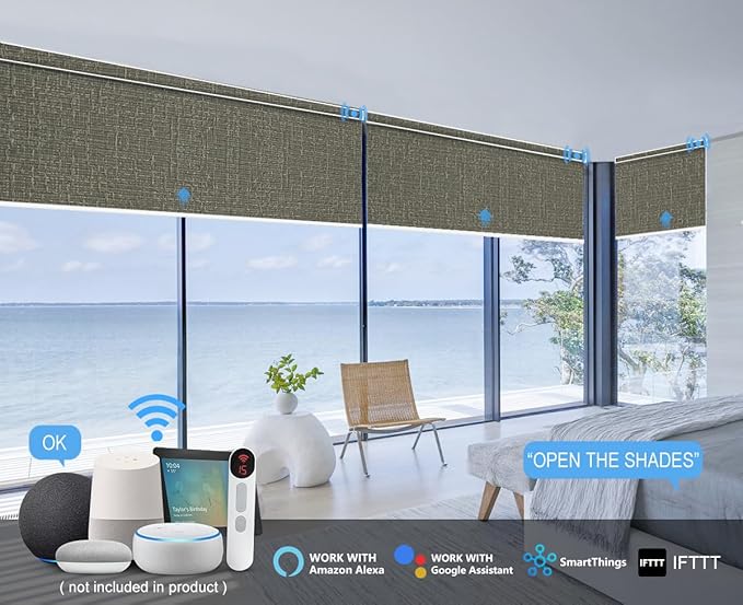 Bringnox Motorized Blinds with Remote,100% Blackout Smart Roller Blinds Compatible with Apple Homekit Google Home and Alexa Via HUB,and Customized (Safari Smoke-19)
