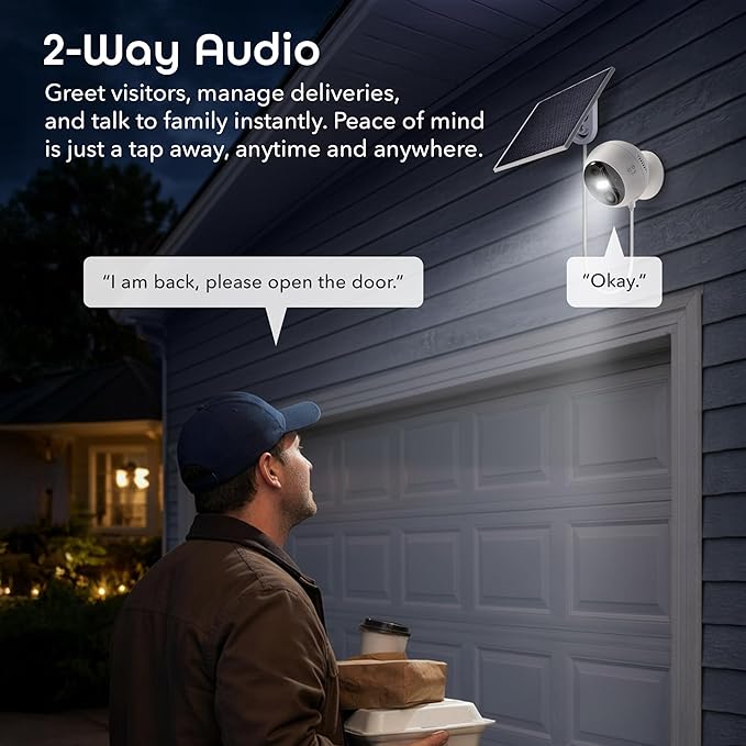 Geeni Perch 3MP Smart Magnetic Battery Camera with 3W Solar Panel – 2K HD Outdoor Wireless Security Camera with Continuous Solar Power, Color Night Vision, LED Spotlight, & IP65 Weatherproof