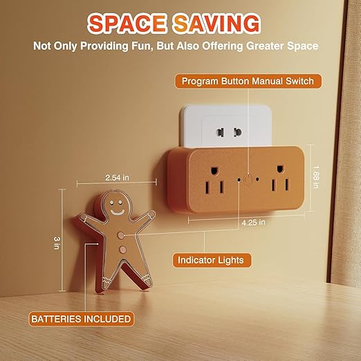 Remote Control Outlet for Christmas Tree Lights, Gingerbread Man Wireless Remote Switch, Christmas Tree Remote Control with Built-in Music Feature, 100Ft Range