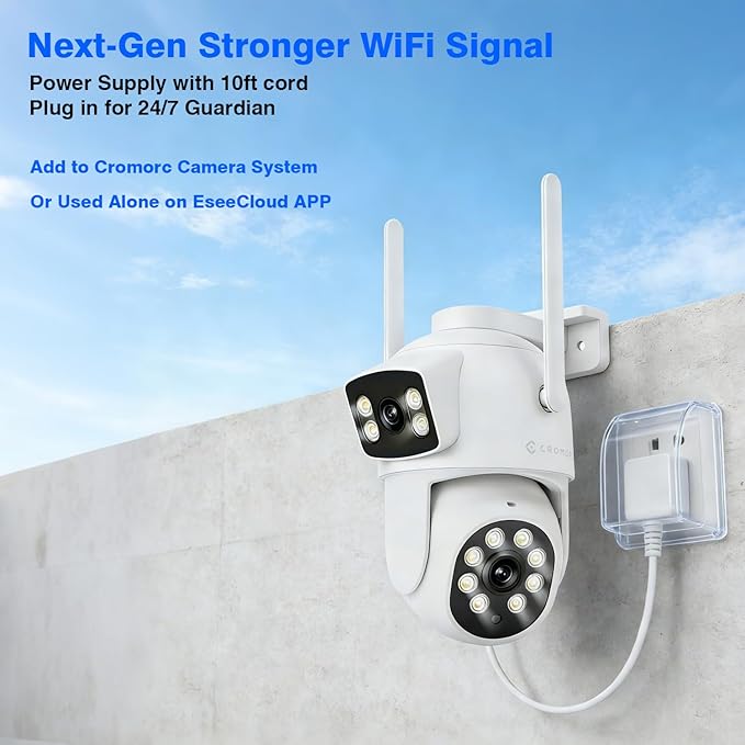 WiFi Security Camera 4MP, Dual Lens View, Pan Tilt Fixed, Indoor Outdoor, Humanoid Motion Detection, Auto Tracking, 2-Way Audio, IP66 Waterproof Spotlight Siren Alarm, Full Color Night Vision