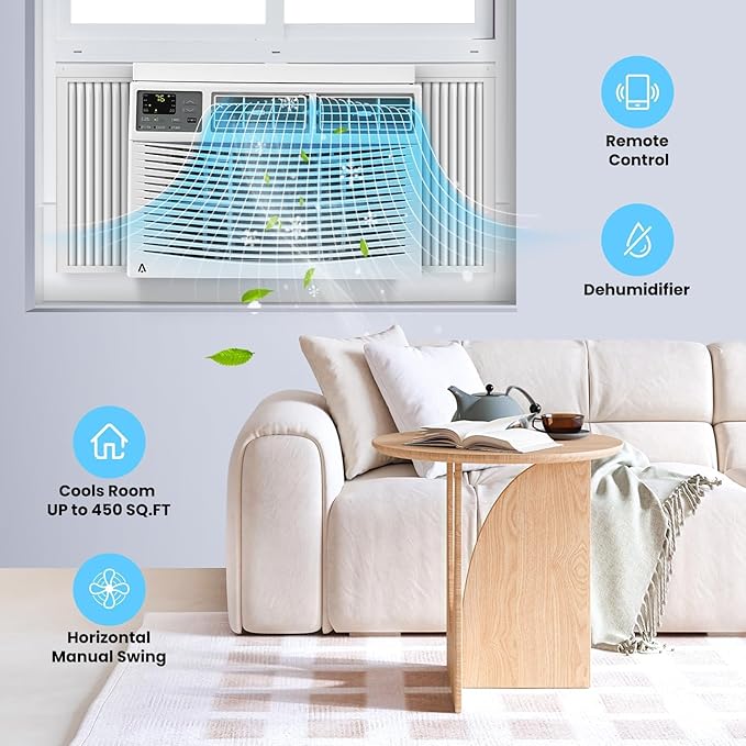 10000 Btu Window Air Conditioner for Home Windows, Window-Mounted Window Ac Unit with Remote & App Control, Sleep, Timer Modes, Ideal for Rooms Up to 450 Square Feet, Low Noise