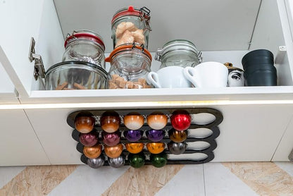 Demi's Home Adhesive Coffee Pod Holder for Nespresso Vertuo Capsules (Measure Before Purchase) - Suitable to be Mounted Inside/Under the Cabinet or on the Wall (Black)