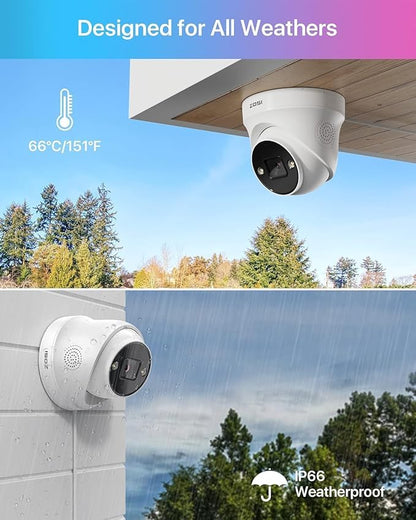 ZOSI 4-Pack 4K 8MP PoE Add-On Security Cameras with Ethernet Cables,Outdoor Indoor Camera with Person Vehicle Detection,Night Vision,2-Way Audio,Only Compatible with Same Brand 4K PoE NVR Systems