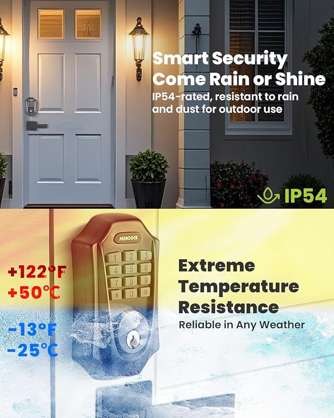 Keyless-Entry Deadbolt Smart Lock: UF01 GreenShield Digital Exterior Locks for Front Door, Touch-Control Keyless Door Lock with Keypad Smartphone Control, Waterproof IP54 (Venetian Bronze)