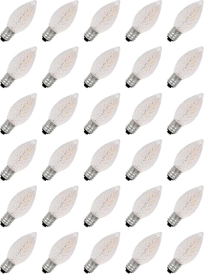 30-Pack C7 Diamond Faceted LED Replacement Bulbs, Shatterproof Warm White, Brighter Illumination, 0.6W Energy Efficient, E12 Base for Outdoor Christmas & Patio String Lights